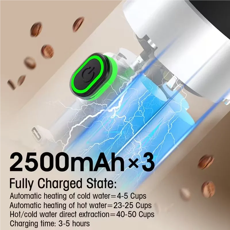 Portable espresso machine, coffee maker for on the go, 3-in-1 rechargeable coffee maker for the car, compatible with ground coff