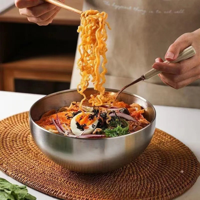Stainless Steel Gold And Silver Salad Bowl Rice Noodles Lamian Noodles Bowl Kitchen Tableware Food Container