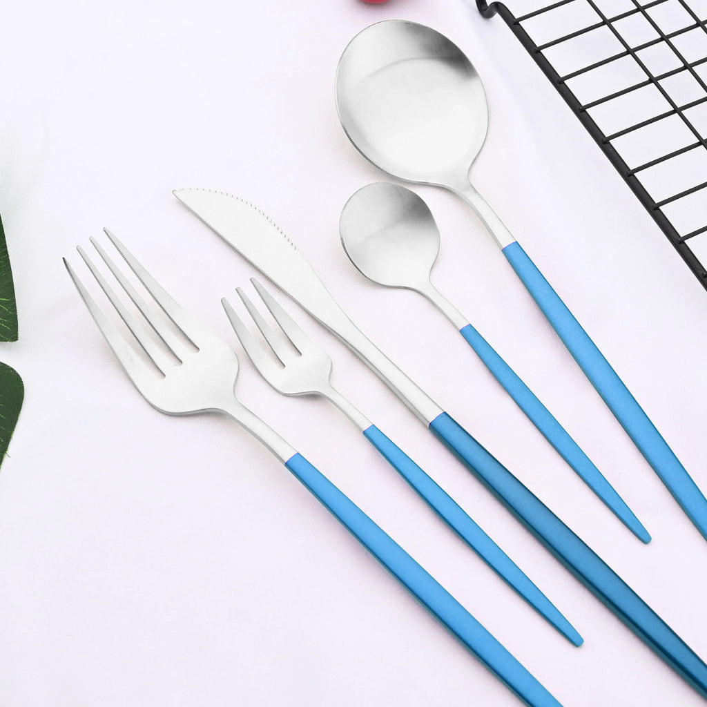 30Pcs Blue Silver Dinnerware Set Dinner Knife Fork Tea Spoon Cutlery Set Stainless Steel Tableware Western Home Kitchen Flatware