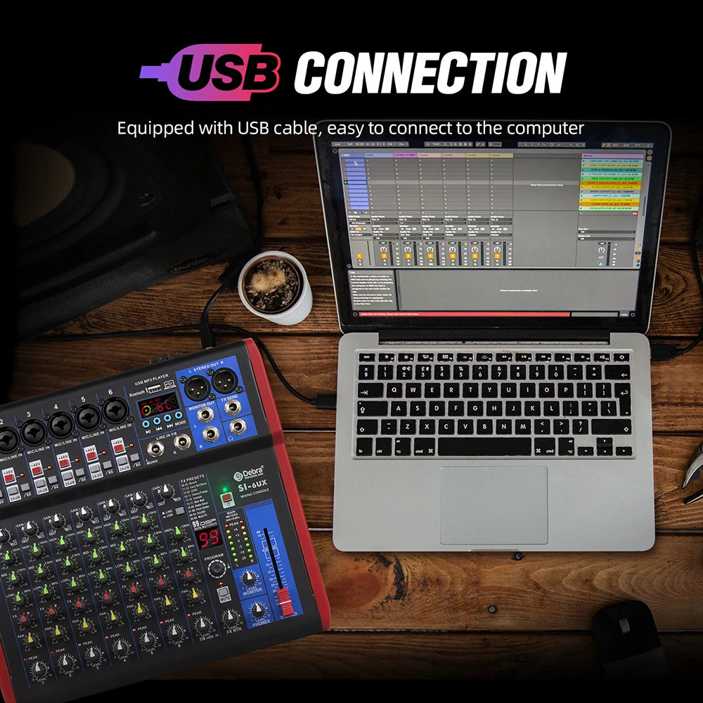 4 6 8-channel portable audio mixer, 99 DSP digital effects, Bluetooth 5.0 USB tuner for DJ consoles, karaoke, music festivals