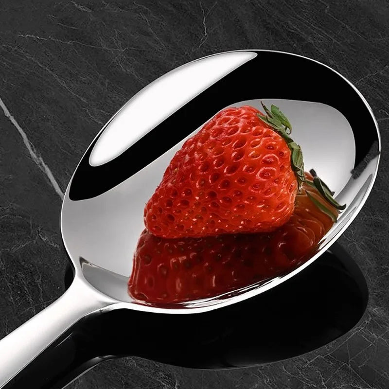 Stainless Steel Serving Spoons Round Fruit Food Scoop Dining Soup Rice Spoon Heat Insulated Handle Kitchen Restaurant Ladles