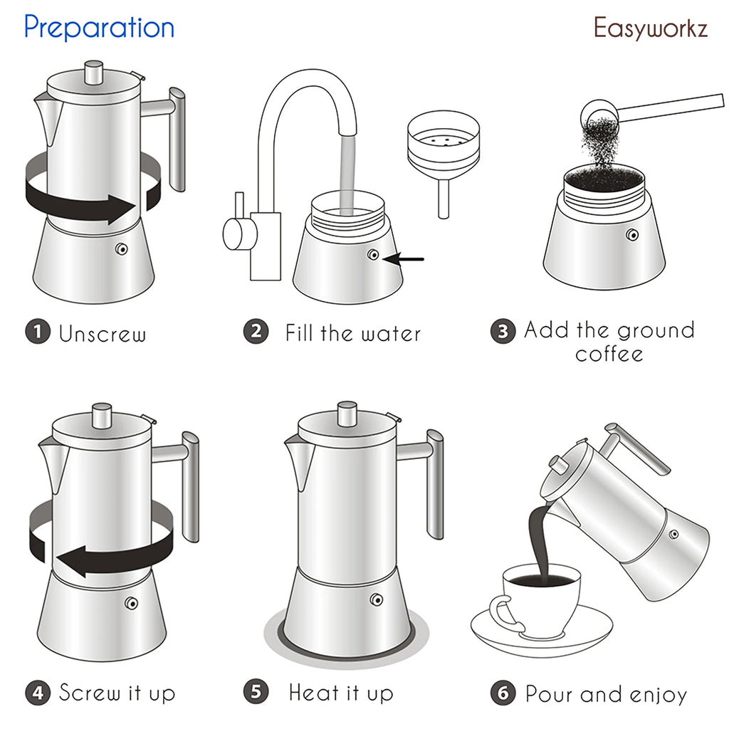 Easyworkz Diego Stovetop Espresso Maker Stainless Steel Italian Coffee Machine Maker Induction Moka Pot