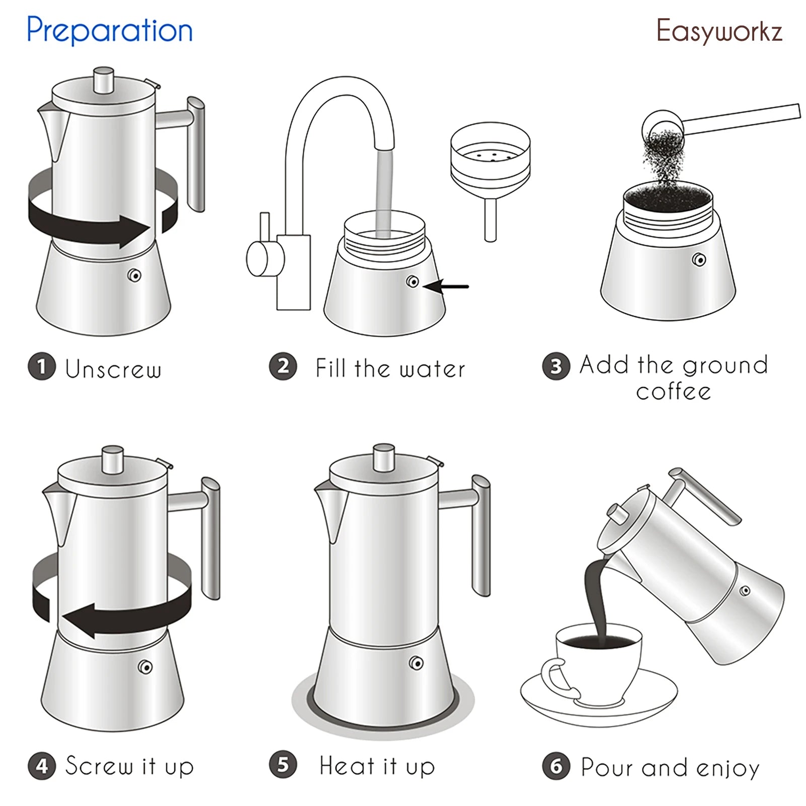 Easyworkz Diego Stovetop Espresso Maker Stainless Steel Italian Coffee Machine Maker Induction Moka Pot