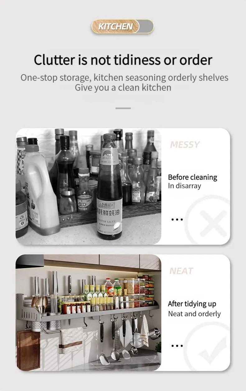 Kitchen Storage Rack Multi functional Home Wall mounted Seasoning Chopsticks Knife Holder Complete Collection of Supplies Rack