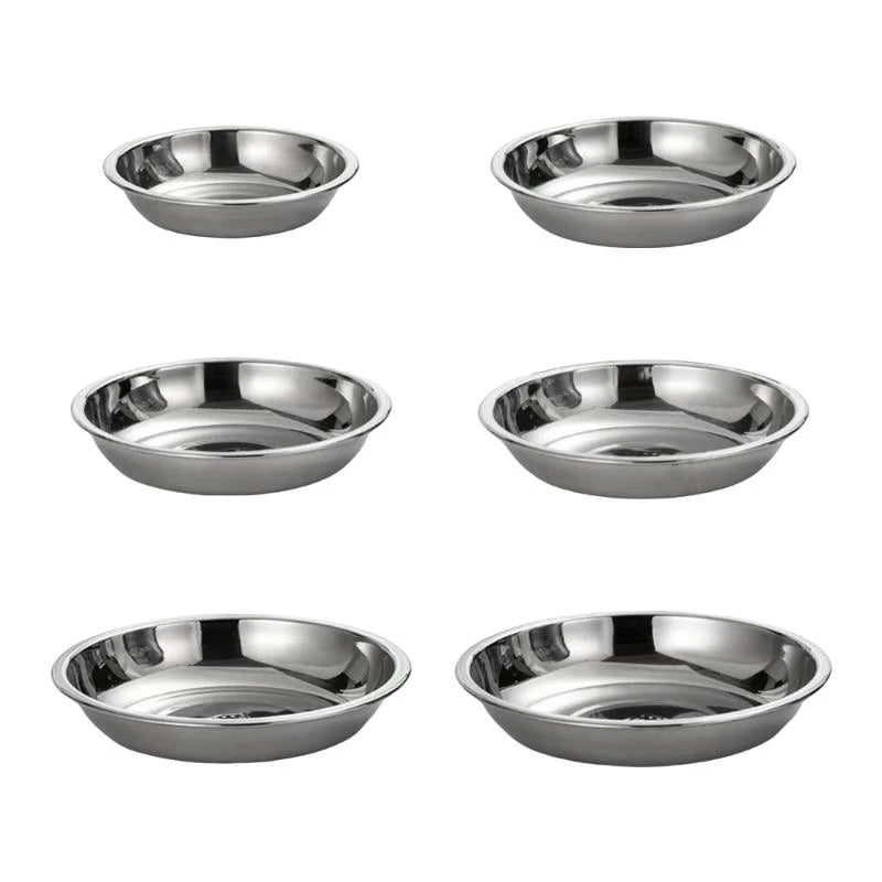 U55D 4Pcs Stainless Steels Serving Dishes Round Sauce Dipping Bowl Fruit Dessert Plate Serving Tray Flat Plate Dinnerware