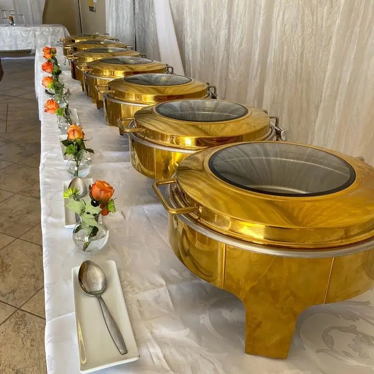 6l Restaurant Round Gold Roll Top Hydraulic Chafing Dishes Buffet Hotel Food Warmer Food Heater for Catering