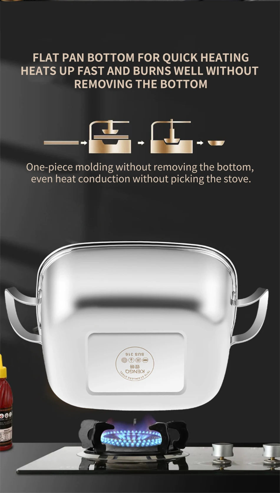 Household Square Steamer 316 Stainless Steel Thickened Three-Layer Steamer Tray Multifunctional for Gas & Electromagnetic Use