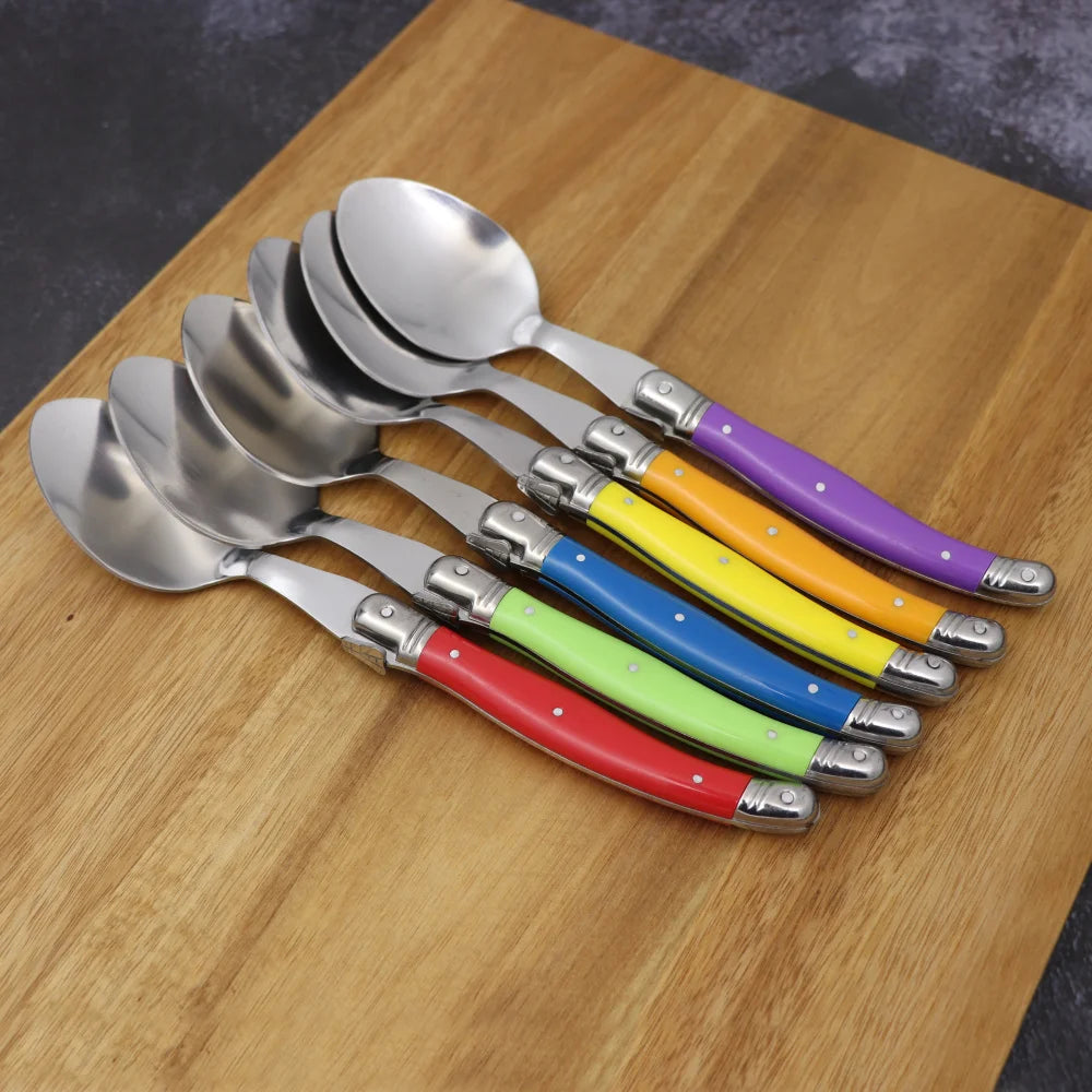 8'' 6pcs Laguiole Dinner Spoon Stainless Steel Long handle Table Spoons White Cutlery Black Big Serve Scoop Set Dinnerware