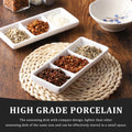 2Pcs Rectangular Ceramic Sauce Serving Tray 3-Compartment Appetizer Dish for Spice Soy Dips Appetizer Serving Tray
