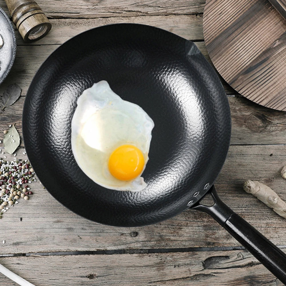 Pure Iron wok cast iron pan Non-coated Pot General use for Gas and Induction Cooker 32cm Chinese Wok Cookware Pan