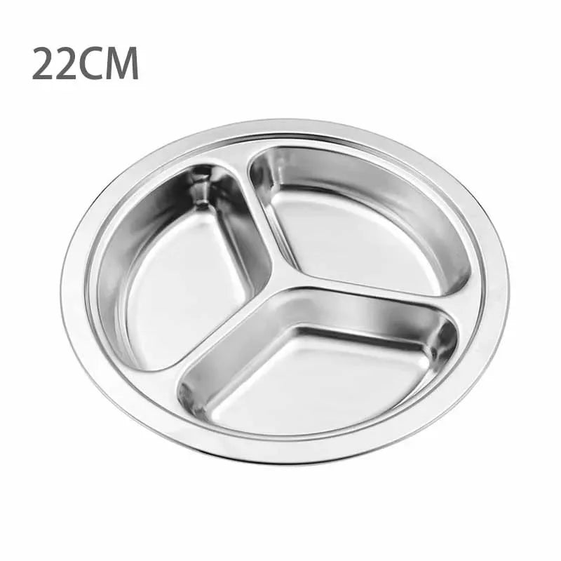 Dish Dinner Plate 1pcs Silver Stainless Steel 3 Sections Round Divided 22cm 24cm 26cm Snack Set Useful Practical