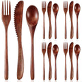 Wooden Cutlery Set For Dinner, Kitchen Flatware Tableware Utensil Set Includes Spoon, Fork, Knife