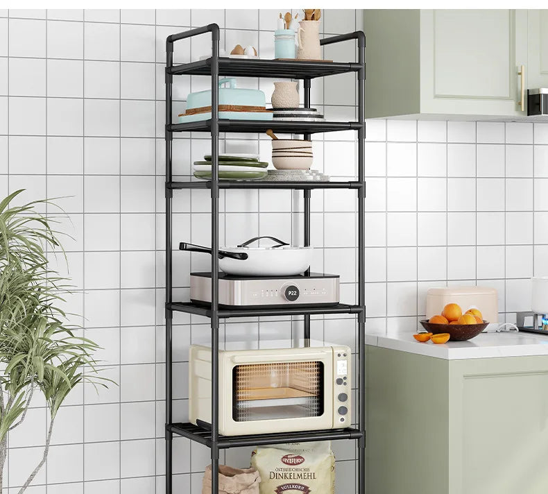 Kitchen multi-layer floor storage rack, household removable storage rack integrated wall rack