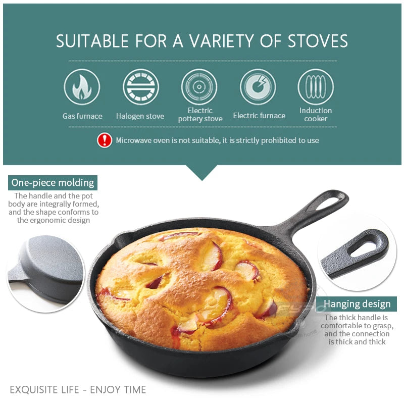 Cast Iron Skillet 14/16/20cm Frying Pan Iron Cookware Omelette Pancake Pot Oven Safe, Camping Cookware for Stove & Grill Use