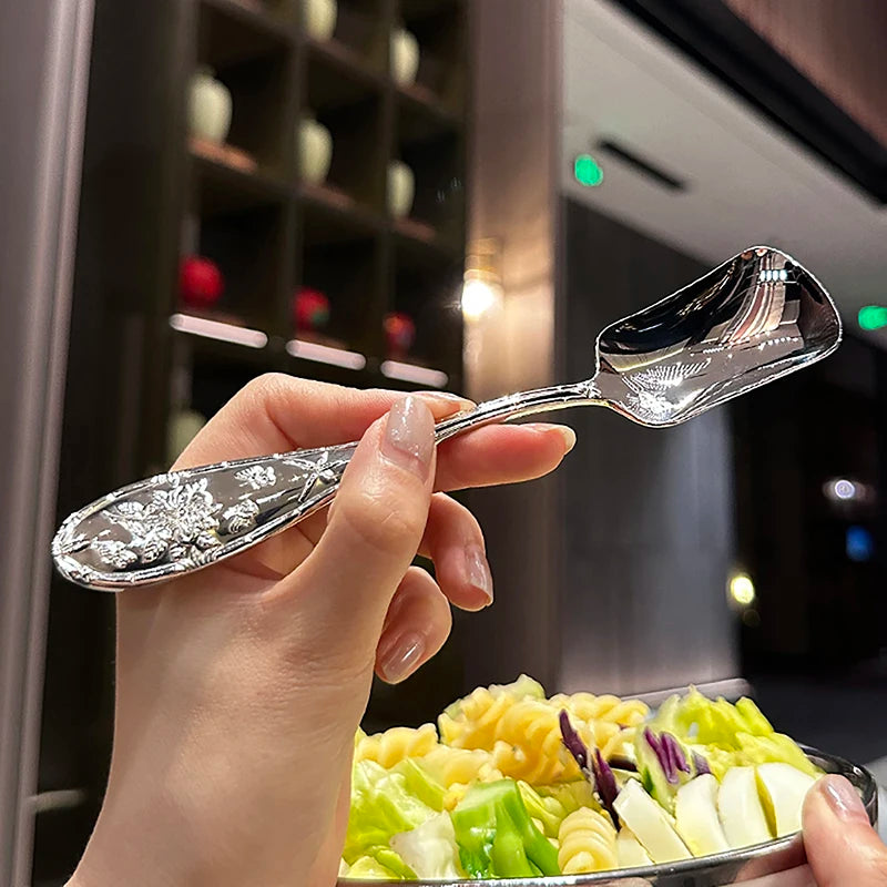 17 Cm Flat Bottom Spoon Stainless Steel Square Dinner Spoons Stirring Spoon Long Handle Drink Spoon For Ice Cream Dessert