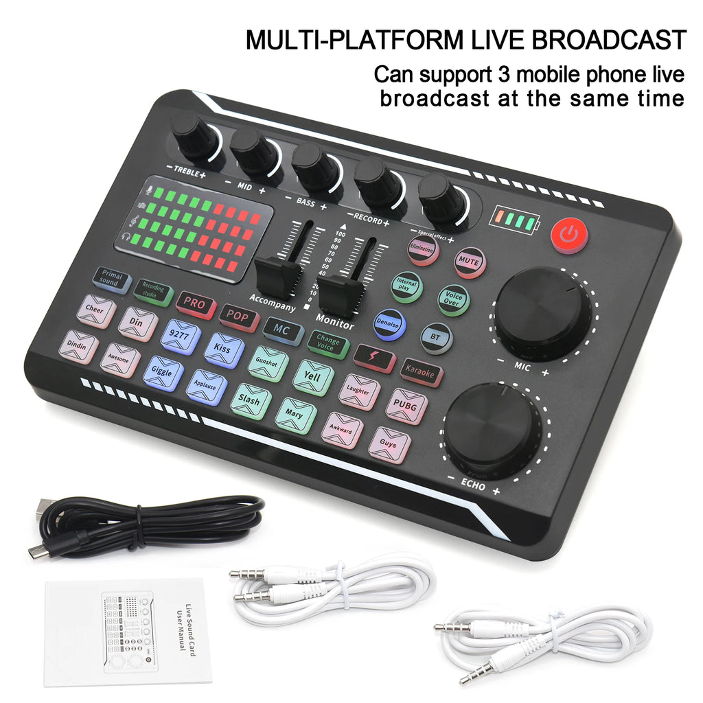 Live Sound Card Audio Mixer With Interface DJ Mixer Effects Voice Changer Bluetooth-compatible Mixer For Live Streaming Singing