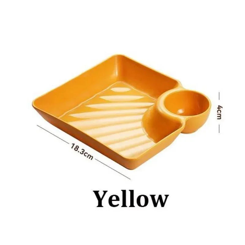 4pcs Easter Themed Chips & Dip Plates, Plastic Dumpling Serving Platter with Dipping Cup, Divided Snack Dishes for Appetizer