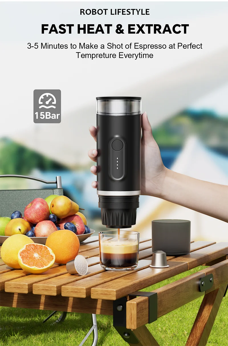 Portable Coffee Maker with 2-In-1 System Heating Water  Large-capacity Battery 9000mAh  for Outdoor Camping Travel  Hotel Office