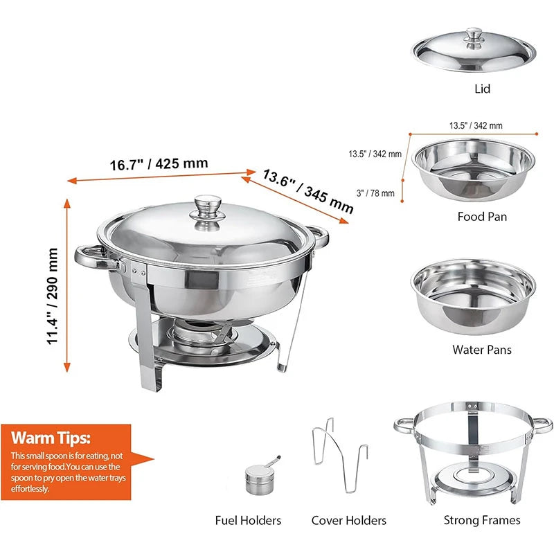 Chafing Dish Buffet Set 5QT Stainless Steel Round Chafing Dishes for Buffet With Lid Buffet Servers and Warmers for Party