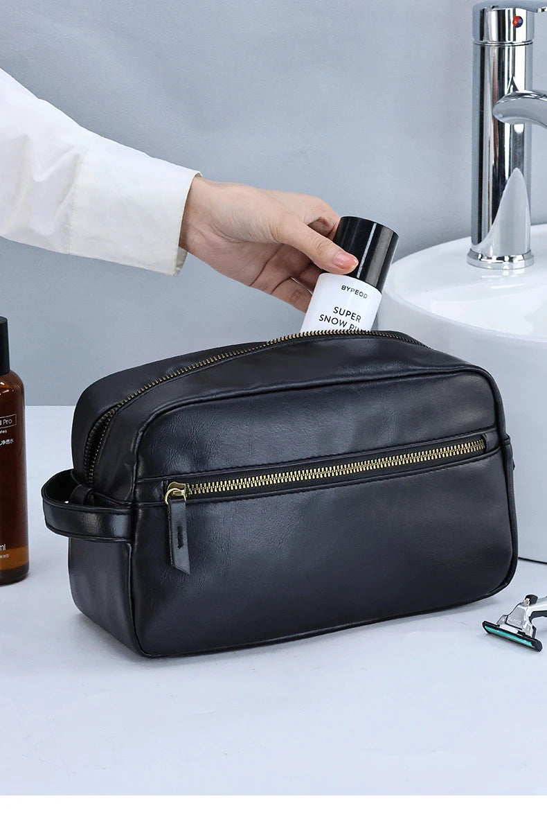 Men Business Travel Wash Toiletry Bag Waterproof PU Leather Bathroom Shaving Tools Organizer Bag Makeup Pouch Women Cosmetic Bag