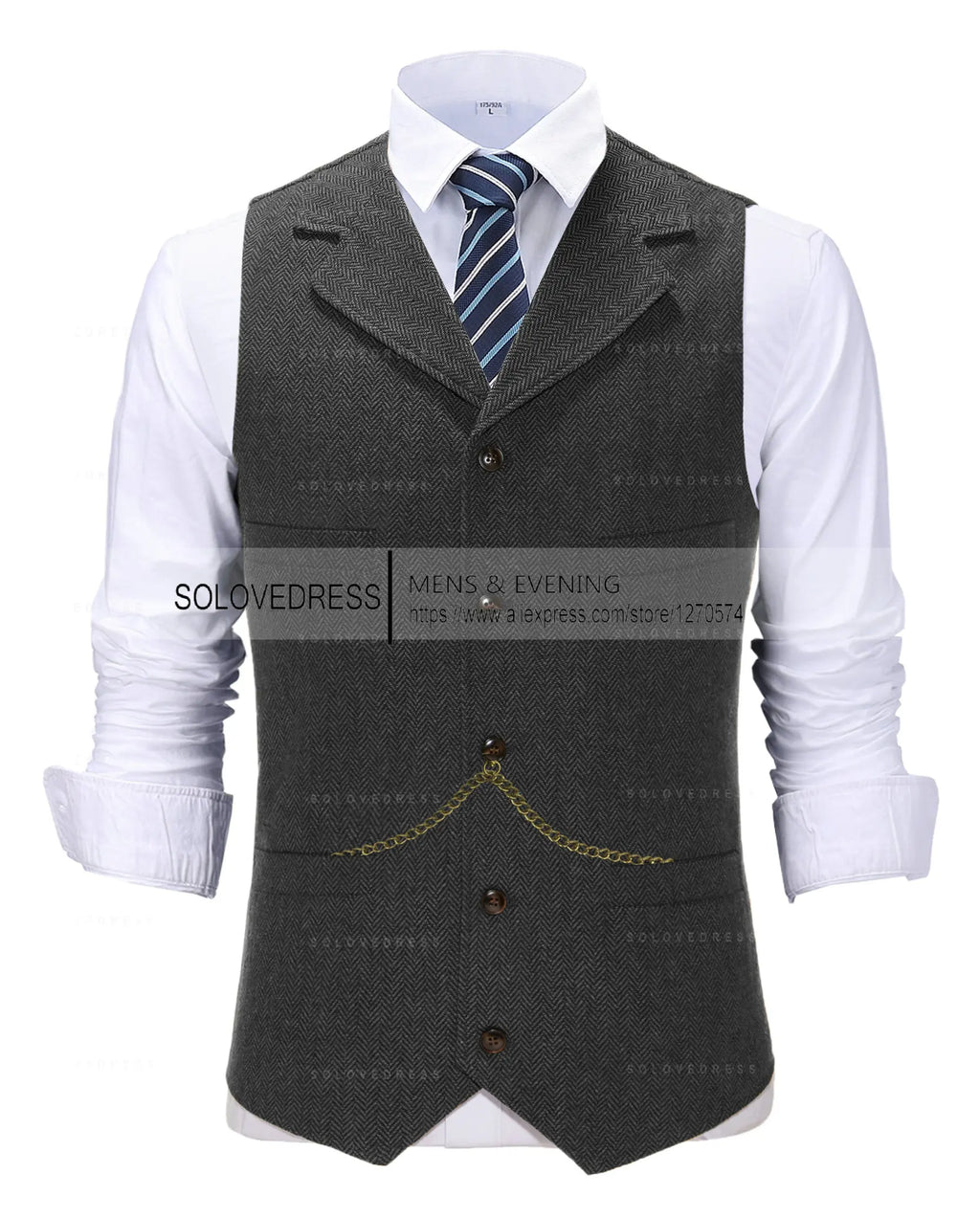 Business Mens Suit Vest Lapel V Neck Wool Herringbone Casual Brown Waistcoat Casual Formal Groomsman Jacket For Wedding