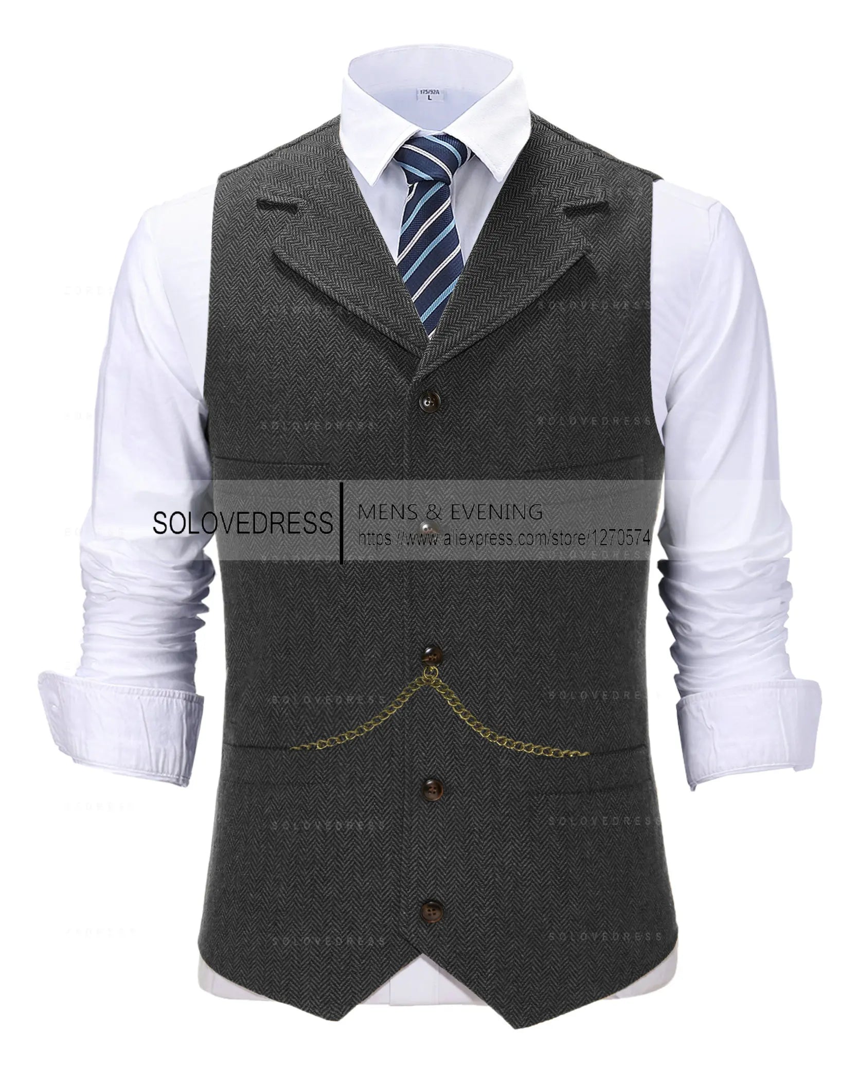 Business Mens Suit Vest Lapel V Neck Wool Herringbone Casual Brown Waistcoat Casual Formal Groomsman Jacket For Wedding