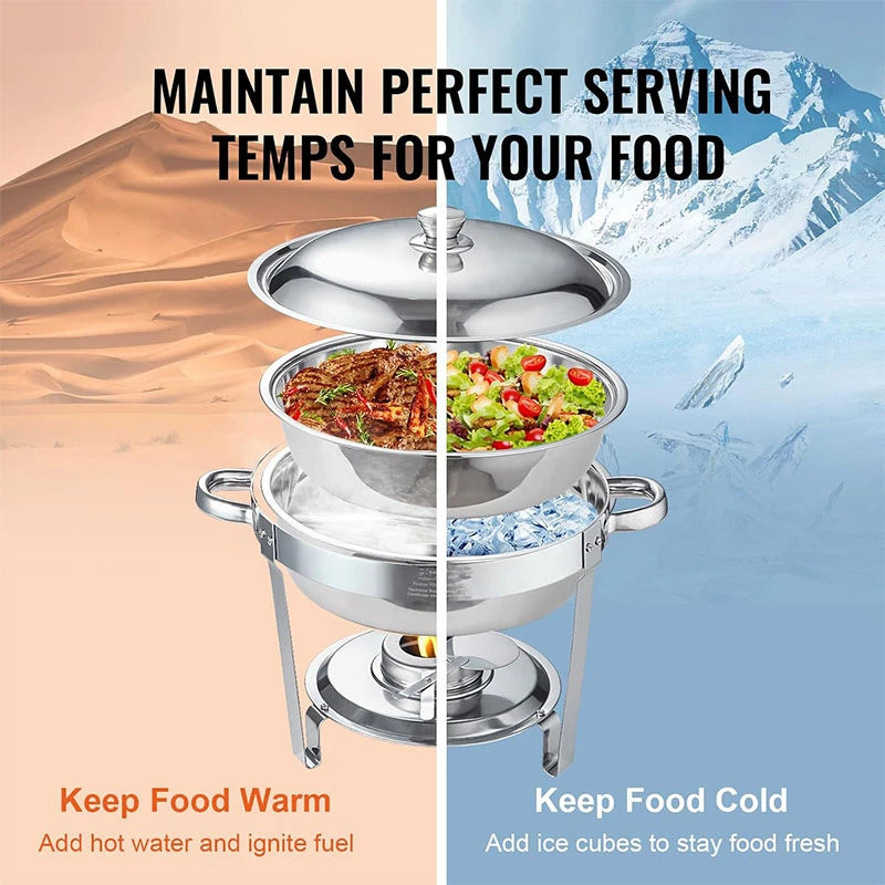 Chafing Dish Buffet Set 5QT Stainless Steel Round Chafing Dishes for Buffet With Lid Buffet Servers and Warmers for Party