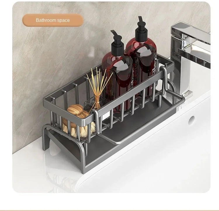 Kitchen Sink Storage Rack, Draining Organizer for Cleaning Cloth, Sponge & Detergent, Household Sink Shelf