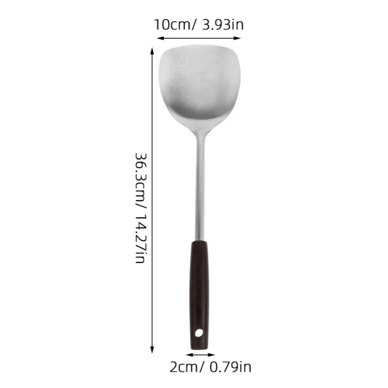 Stainless Steel Wooden Handled Kitchen Utensil Kit with Long Spatula Ladle Slotted Skimmer Spoon for Wok Stir Frying And Soup Co