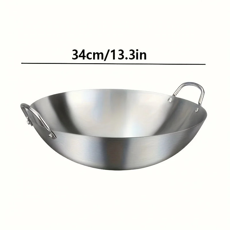 1PCS Large Stainless Steel Wok, Uncoated Thick High-Quality Durable Chef'S Pan with Dual Handles, Easy to Clean for Commercial
