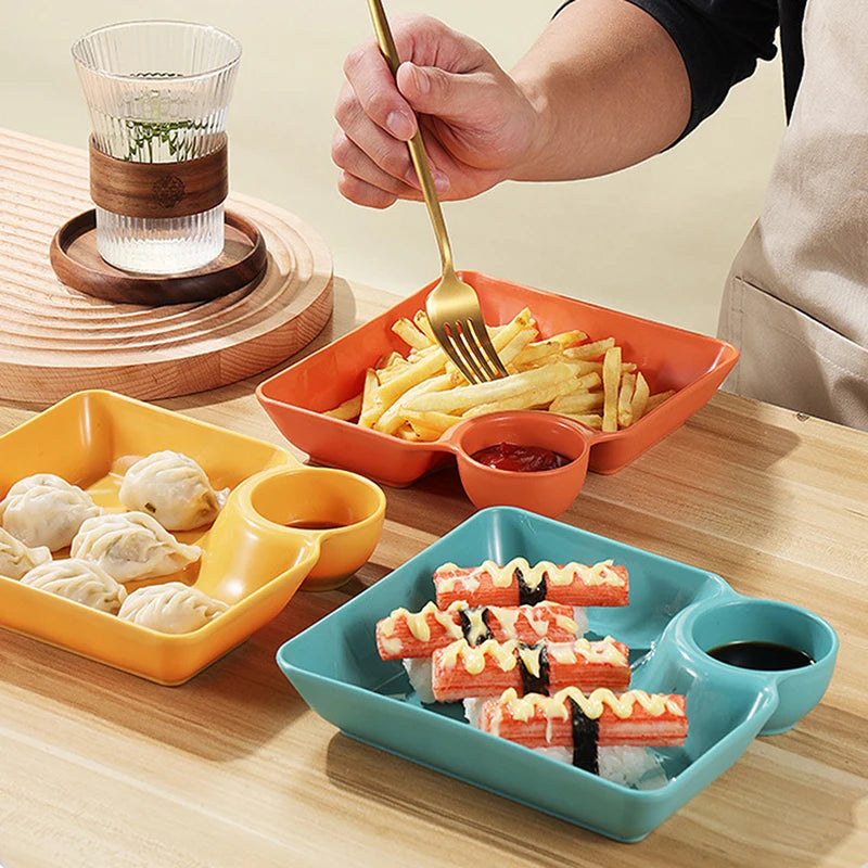 Large Square Dumpling Plate with Vinegar Space Snack Platter Creative Separated Divided Tray Tableware christmas tableware