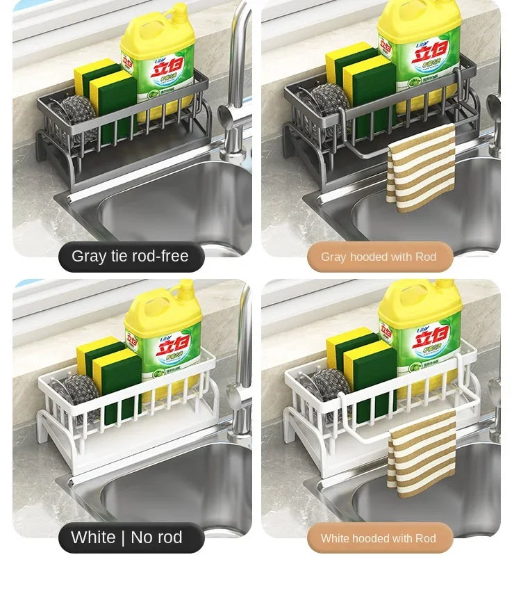 Kitchen Sink Storage Rack, Draining Organizer for Cleaning Cloth, Sponge & Detergent, Household Sink Shelf