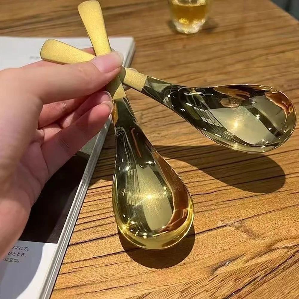 2PCS Stainless Steel Soup Spoons Round Gold Silver Color Mirror Polished Flatware Large Capacity Spoon for Soup Rice Tableware