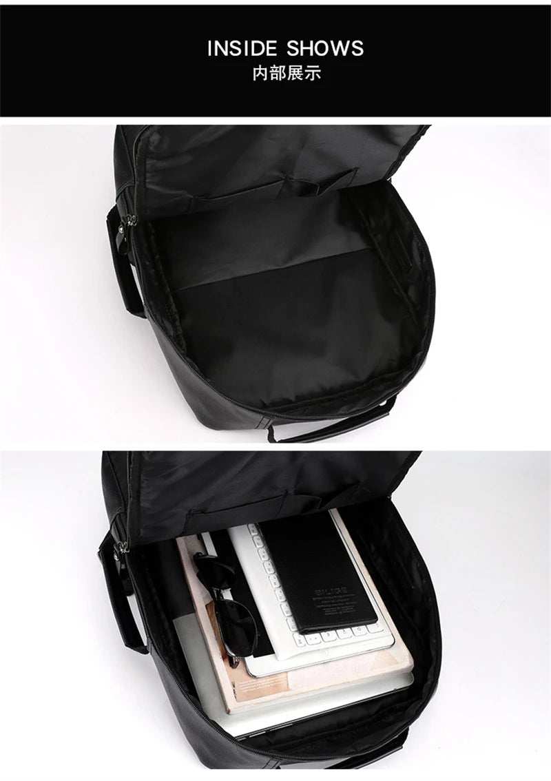 Business Backpacks For Men Waterproof PU Leather Laptop Bag Large Capacity USB Charging Rucksack Male Fashion Travel Bagpack sac
