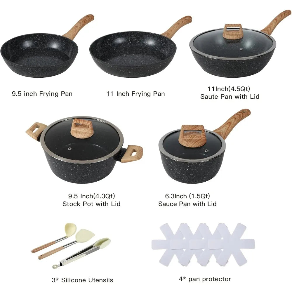 US Shipping Ceramic Cookware Sets Non Stick 15 PCS Pots and Pans Set Kitchenware