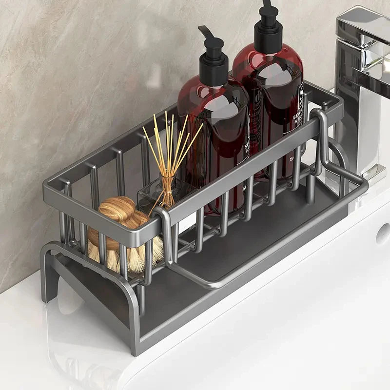 Kitchen Sink Storage Rack, Draining Organizer for Cleaning Cloth, Sponge & Detergent, Household Sink Shelf