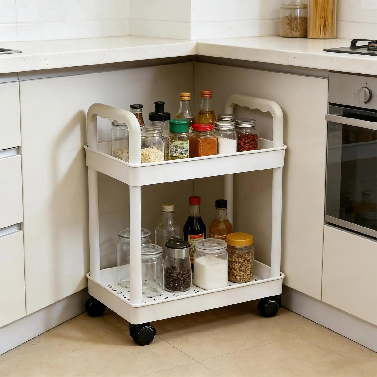 Kitchen Storage Rack 2 Tier Storage Stand With Wheels Space-saving Organizer For Home Athroom Pantry Laundry Dorm Workplace