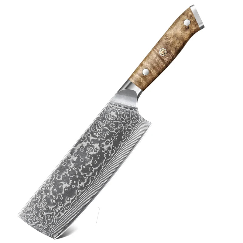 7 inch Kitchen Chef Knife  Nakiri Knife Damascus Steel 67 Layers Sharp Natural Burl wood Handle Handmade Kitchen knife
