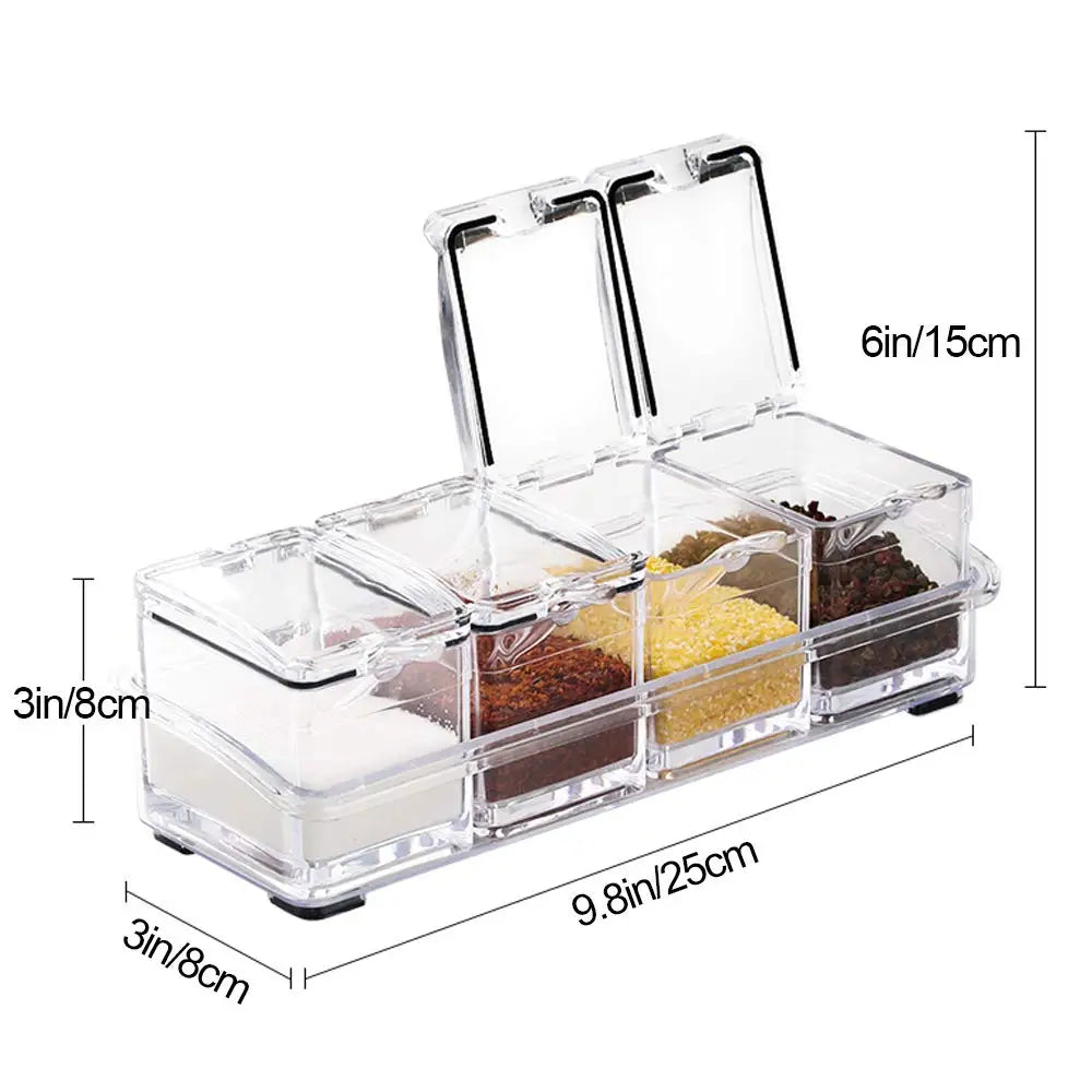 Kitchen Accessories Gourmet Acrylic Seasoning Box with 4 Serving Spoons Spice Jar Set Condiment Cruet Bottle Kitchen Supplies