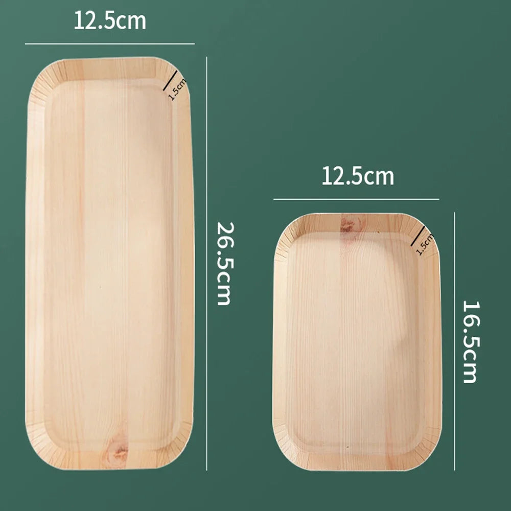 10 PCS Disposable Desserts Plates Wood Grain Tray Vegetable Dessert Plates Kitchen Dishes Ideal For Parties, Families, Outdoors