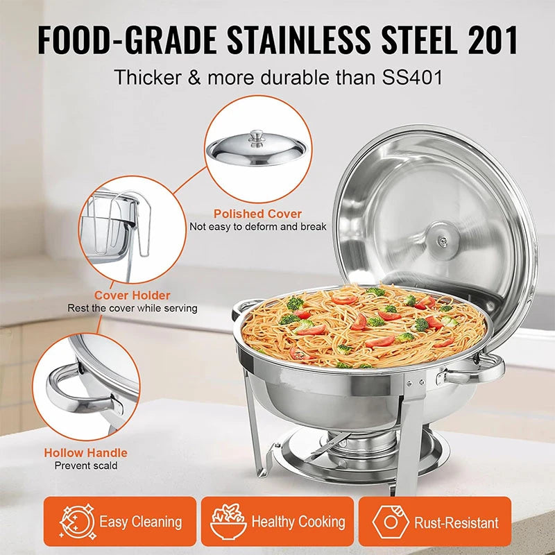 Chafing Dish Buffet Set 5QT Stainless Steel Round Chafing Dishes for Buffet With Lid Buffet Servers and Warmers for Party