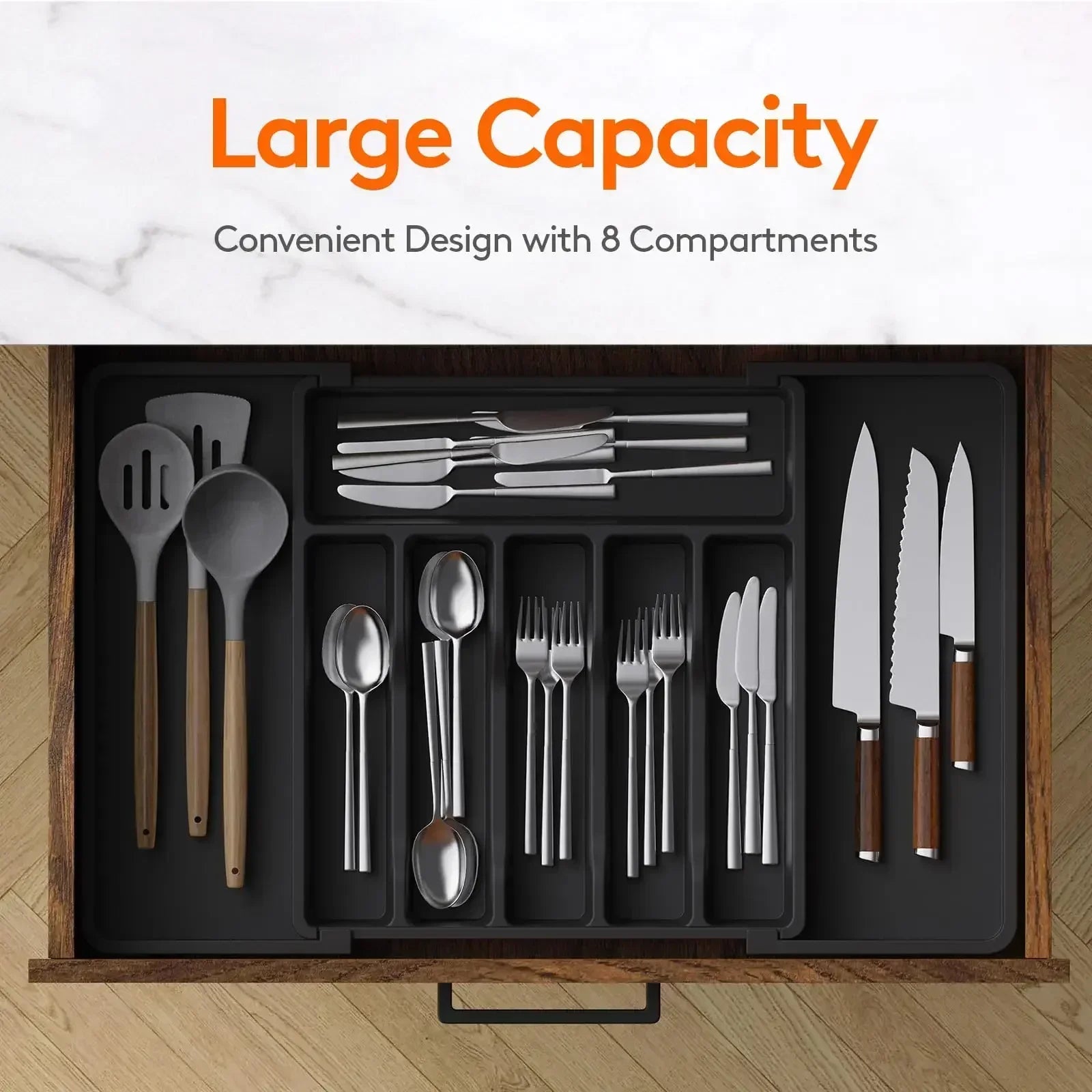 Silverware Organizer Expandable Kitchen Utensil Drawer Organizer Large BPA Free Adjustable Cutlery Silverware Tray