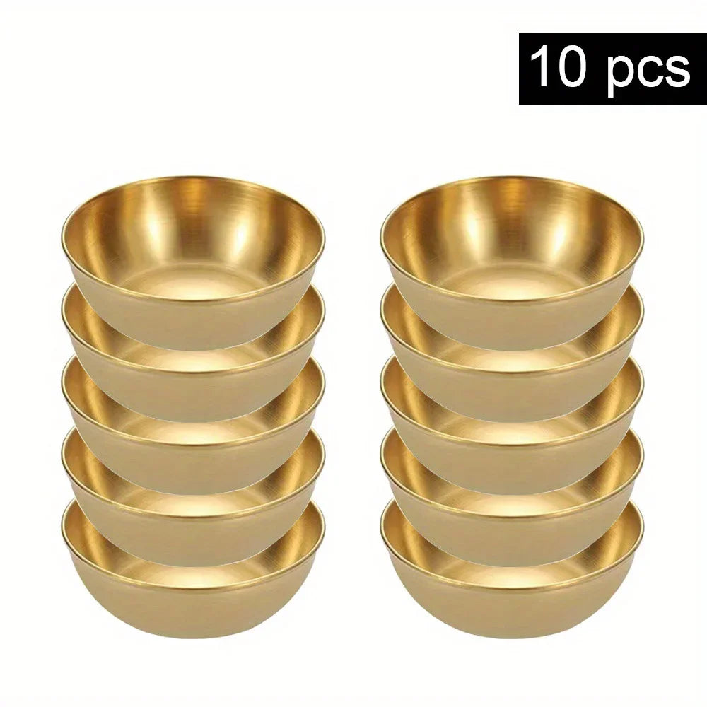 10Pcs/Set Stainless Steel Sauce Dishes Mini Saucers Bowl Round Seasoning Dishes Small Appetizer Plates Serving Bowl
