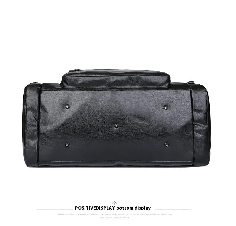 Geestock Business Men PU Leather Gym Duffel Bag Large Capacity Sports Travel Tote Handbag For Male Fitness Vintage Luggage Bag