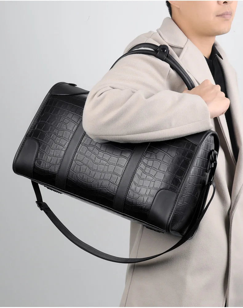 Fashion Handbag Bag Men Business Travel Tote Luxury Alligator PU Leather Luggage Bag With Shoulder Strap Crossbody Bags Duffle