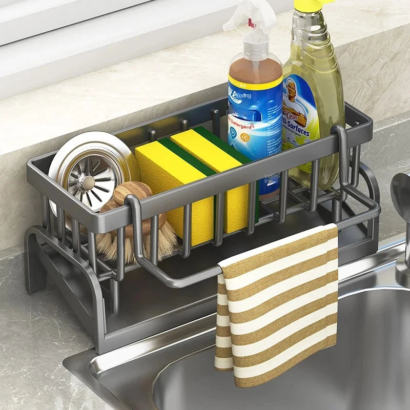 Kitchen Sink Storage Rack, Draining Organizer for Cleaning Cloth, Sponge & Detergent, Household Sink Shelf