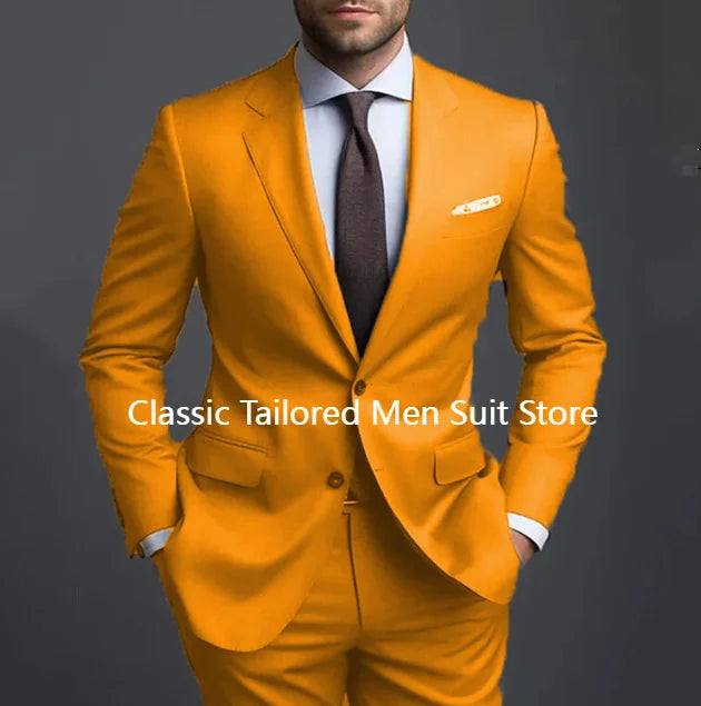 Grey Men Suits Formal Business Notched Lapel Groom Wedding Suits For Men 2 Pieces Slim Fit Tuxedos Blazer Pants Trajes De Hombre