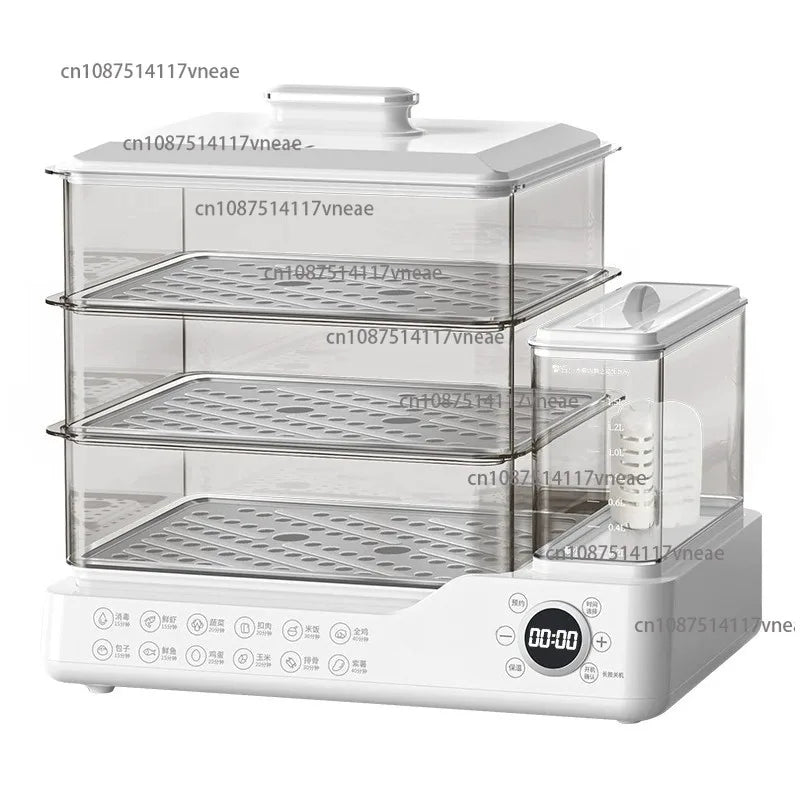Electric Steamer with Water Tank for Simmering, Steaming, and Cooking Three-Tier Multifunctional Breakfast Maker for Home Use