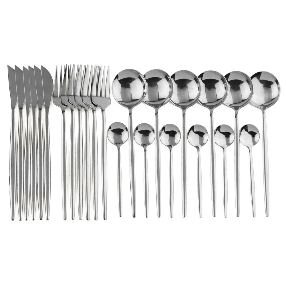 Dinnerware 304 Stainless Steel 24Pcs/Set Cutlery Kitchen Mirror Gold Tableware Knife Fork Spoon Dinner Kits