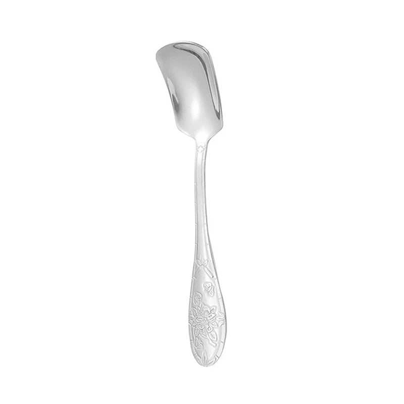 17 Cm Flat Bottom Spoon Stainless Steel Square Dinner Spoons Stirring Spoon Long Handle Drink Spoon For Ice Cream Dessert